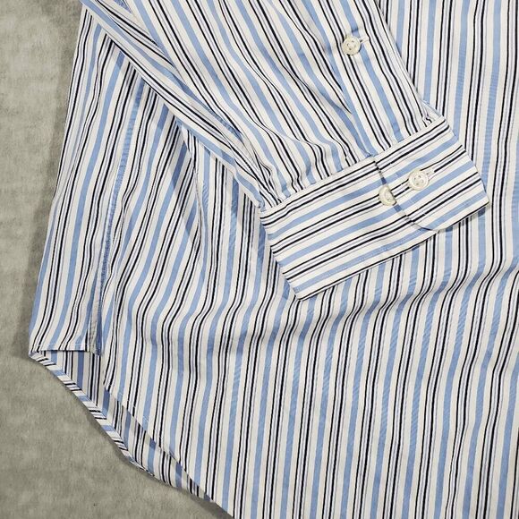 Ralph Lauren Shirt Mens 17.5 White Blue Striped Dress Classic Fit Button Down - Picture 7 of 10